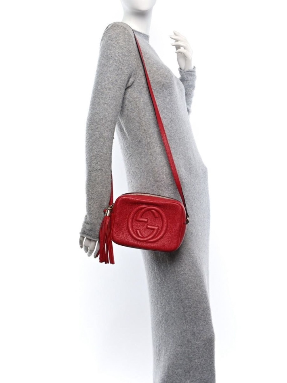 Authentic GUCCI Pebbled Calfskin Small Soho Disco Crossbody Bag Red - Picture 15 of 15